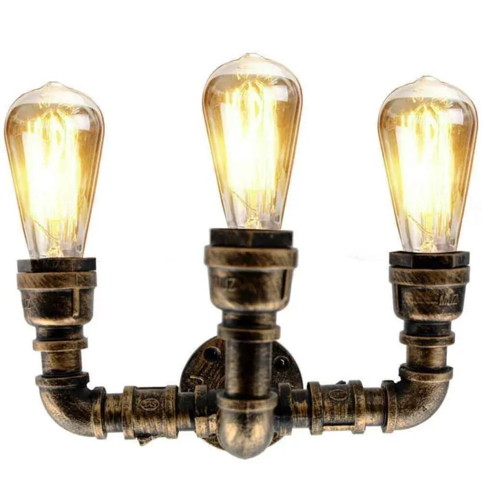 Vintage Brushed Copper Water Pipe Lamps E27 Loft Light Indoor Lighting - Image 3