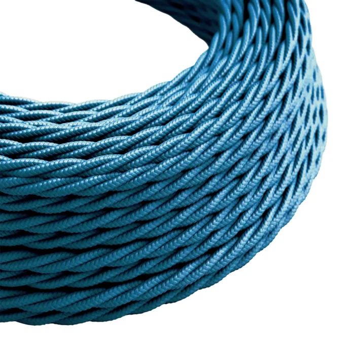 5m Blue Twisted 2 Core Electric Fabric Cable - Vintage Style, Ideal for Lamp Wiring & DIY Projects - Image 3