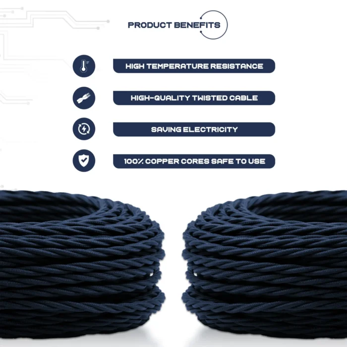 5m Blue Twisted 2 Core Electric Fabric Cable - Vintage Style, Ideal for Lamp Wiring & DIY Projects - Image 6