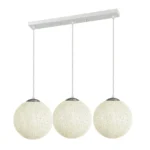 Elegant White Rattan Globe Light - Multi Outlet Lattice Wicker Design - E27 Pendant Lamp for Home & Cafe