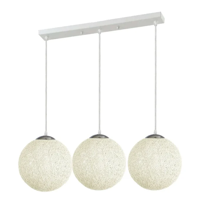 Elegant White Rattan Globe Light - Multi Outlet Lattice Wicker Design - E27 Pendant Lamp for Home & Cafe - Image 1