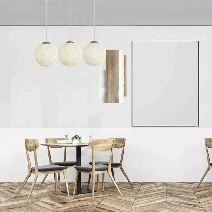 Elegant White Rattan Globe Light - Multi Outlet Lattice Wicker Design - E27 Pendant Lamp for Home & Cafe - Image 3