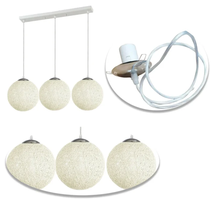 Elegant White Rattan Globe Light - Multi Outlet Lattice Wicker Design - E27 Pendant Lamp for Home & Cafe - Image 4