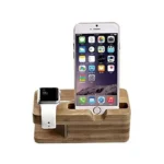 iPhone and iWatch Docking and Charging Station in Natural Wood - Stylish & Functional Organizer