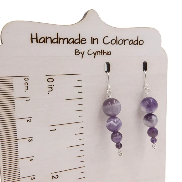 Handmade Amethyst Stacked Pendulums Earrings | Sterling Silver | Hypoallergenic & Eco-Friendly | February Birthstone - Image 2