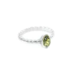 Elegant Green Amber Bubble Stacking Ring - Sterling Silver Band with Radiant Green Amber Gemstone