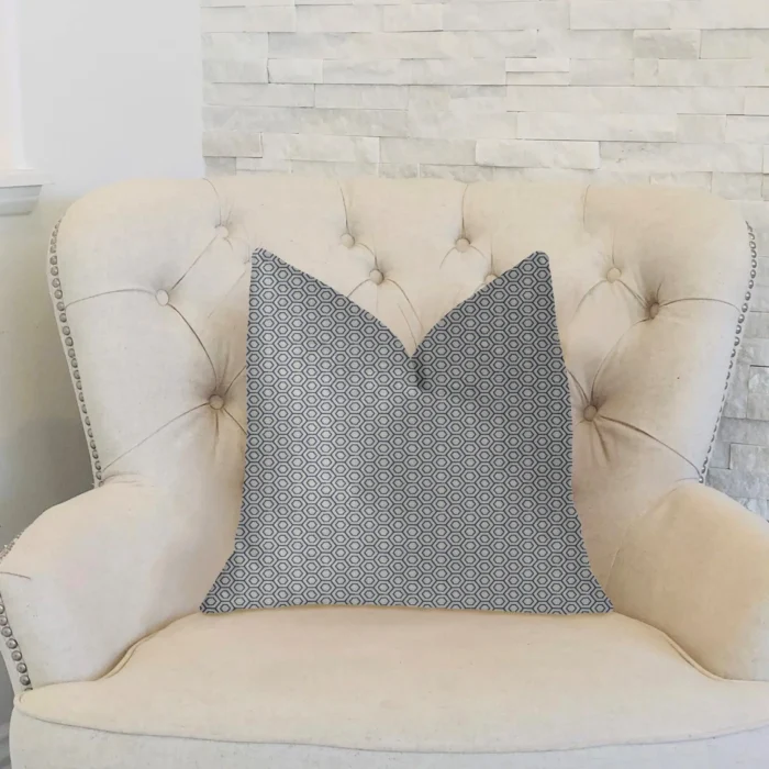Myriad Hexagon Blue and Beige Luxury Throw Pillow - Handmade Comfort | Made in USA - Image 2
