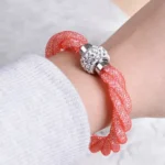 Sparkling Crystal Halo Rope Bracelet with Magnetic Clasp - Shimmering Wire Mesh Design - Image 3