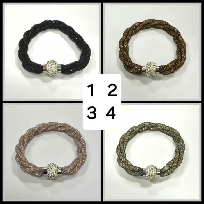 Sparkling Crystal Halo Rope Bracelet with Magnetic Clasp - Shimmering Wire Mesh Design - Image 4