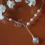 Pearly Lily Lariat Necklace - White and Yellow Gold Plated | Elegant & Charming Jewelry - Image 3