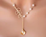 Pearly Lily Lariat Necklace - White and Yellow Gold Plated | Elegant & Charming Jewelry