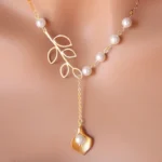 Pearly Lily Lariat Necklace - White and Yellow Gold Plated | Elegant & Charming Jewelry