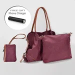 TRIBEKA 3 In 1 Canvas Shoulder Bag - Versatile Handbag, Cross-body, and Clutch Combo with Free Smartphone Charger