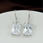Royalty Earrings Emerald Cut Big Solitaires On Hooks - Elegant & Bold Jewelry