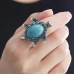 Turtle Bay Ring - Elegant Sea Turtle Jewelry with Turquoise Stones, Adjustable Sizes, Perfect Gift