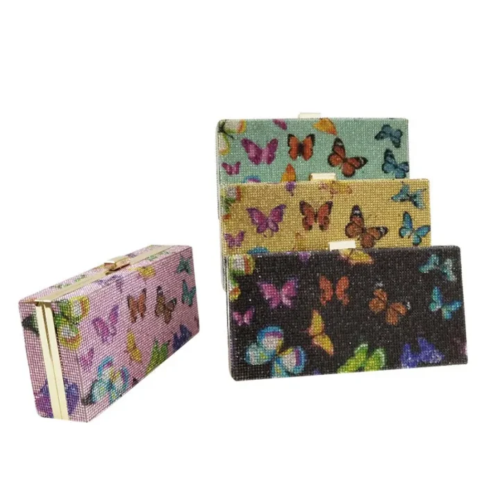 Elegant Papillons Evening Clutch Bag with Dazzling Rhinestones Perfect for Parties & Events - Image 1