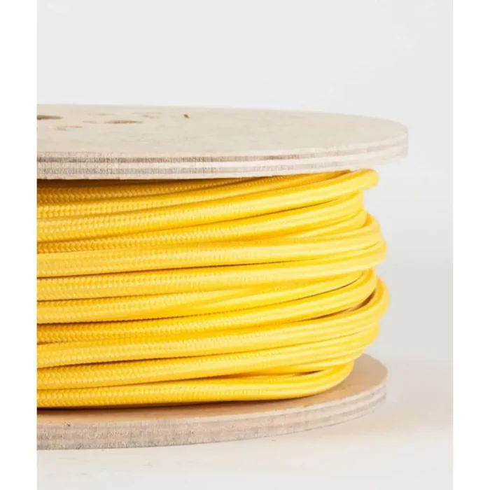 3 Core Round Vintage Braided Fabric Yellow Cable Flex - High Quality 0.75mm Lighting Wire for Antique Lamps & Chandeliers - Image 1