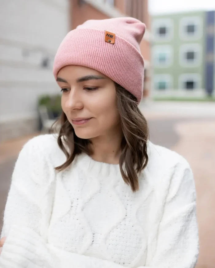 HAAKWEAR Theta-Stitch Cuffed Beanie - Made in USA (Patent Pending) - Pearl Pink | Warm & Stylish Unisex Beanie - Image 6