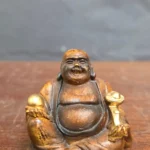 Laughing Buddha Figurine - Brushed Wood Effect | Ideal for Home & Office Decor