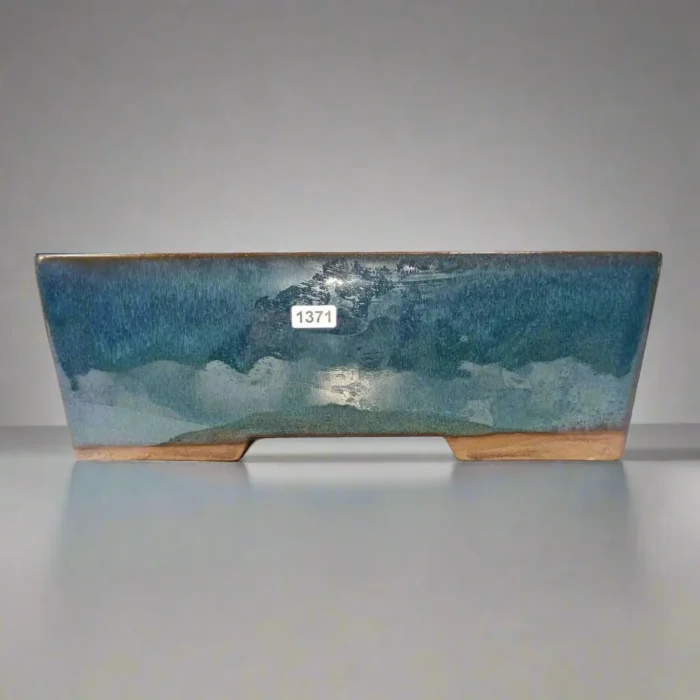 Elegant 25cm Blue Glazed Bonsai Pot - Rectangular Ceramic Planter with Drainage Holes - Image 1