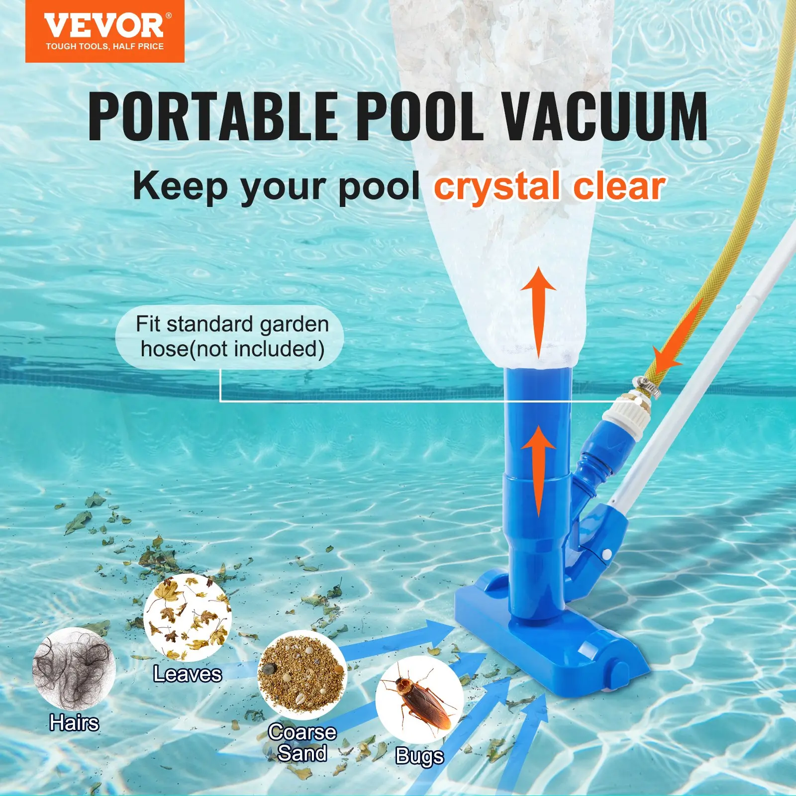 33736924_large.webp VEVOR Portable Pool Vacuum - Handheld Pool Cleaner with 3 Scrub Brushes & 56' Pole - Image 1