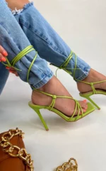 Women's Sexy Lace Up Heels - Elegant Black Faux Leather High Heels - Stylish & Comfortable - Image 2