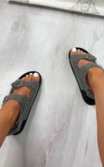 Chic Faux Fur Double Buckle Sliders - Stylish & Comfortable Women's Footwear - Image 3