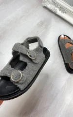 Chic Faux Fur Double Buckle Sliders - Stylish & Comfortable Women's Footwear - Image 4