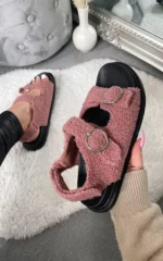 Chic Faux Fur Double Buckle Sliders - Stylish & Comfortable Women's Footwear - Image 6