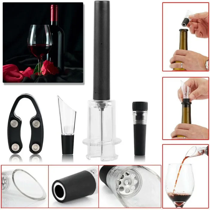 Pour And Preserve 4-Piece Wine Lover's Set - Foil Cutter, Air Wine Opener, Aerator & Wine Stopper - Ideal Gift! - Image 3