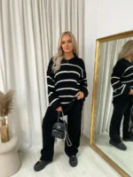 Cozy Loose Striped Knitted Top and Trouser Co-ord Set - Effortlessly Chic Loungewear - Image 12