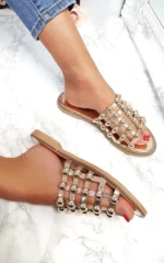 Studded Caged Open Toe Sliders - Chic & Comfortable Summer Sandals - Image 29