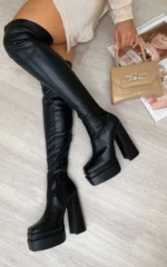 Celeste Block Heel Knee High Boots - Stylish & Comfortable Faux Leather Boots for Women - Image 6