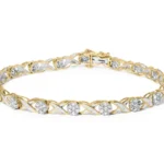 10K Yellow Gold Diamond Cross Link Bracelet - 1.00 Cttw Round Cut Diamonds