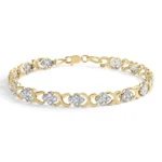 Luxurious 10K Yellow Gold Diamond Floral Cluster & 'X' Link Bracelet - 1.00 Cttw, 7" - Timeless Elegance