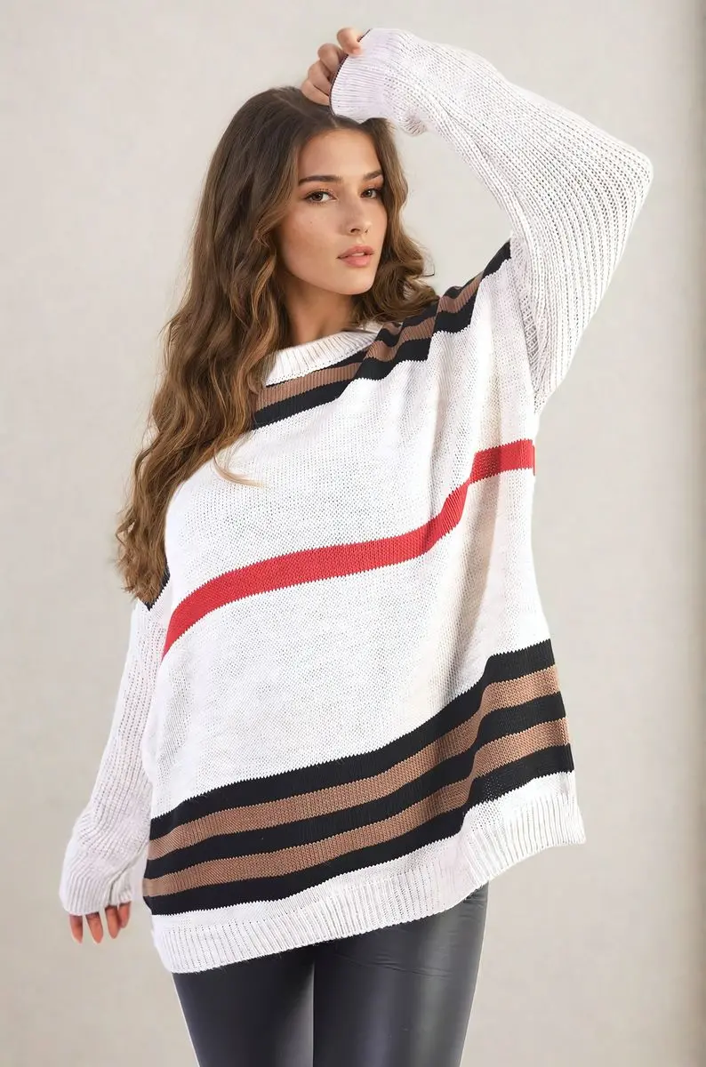 41377746_large.webp Ava Oversized Striped Long Sleeve Knitted Jumper Cozy & Chic for Effortless Style - Image 1