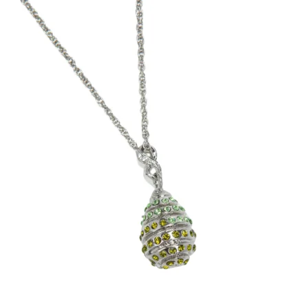 Silver Egg Pendant Necklace | Handpainted Enamel with Austrian Crystals