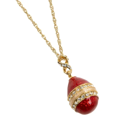 Elegant Red Egg Pendant Necklace - 24K Gold Plating & Austrian Crystals