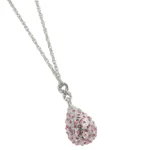 Elegant Silver Egg Pendant Necklace - Hand-Painted Enamel with Austrian Crystals | Luxurious Jewelry Gift