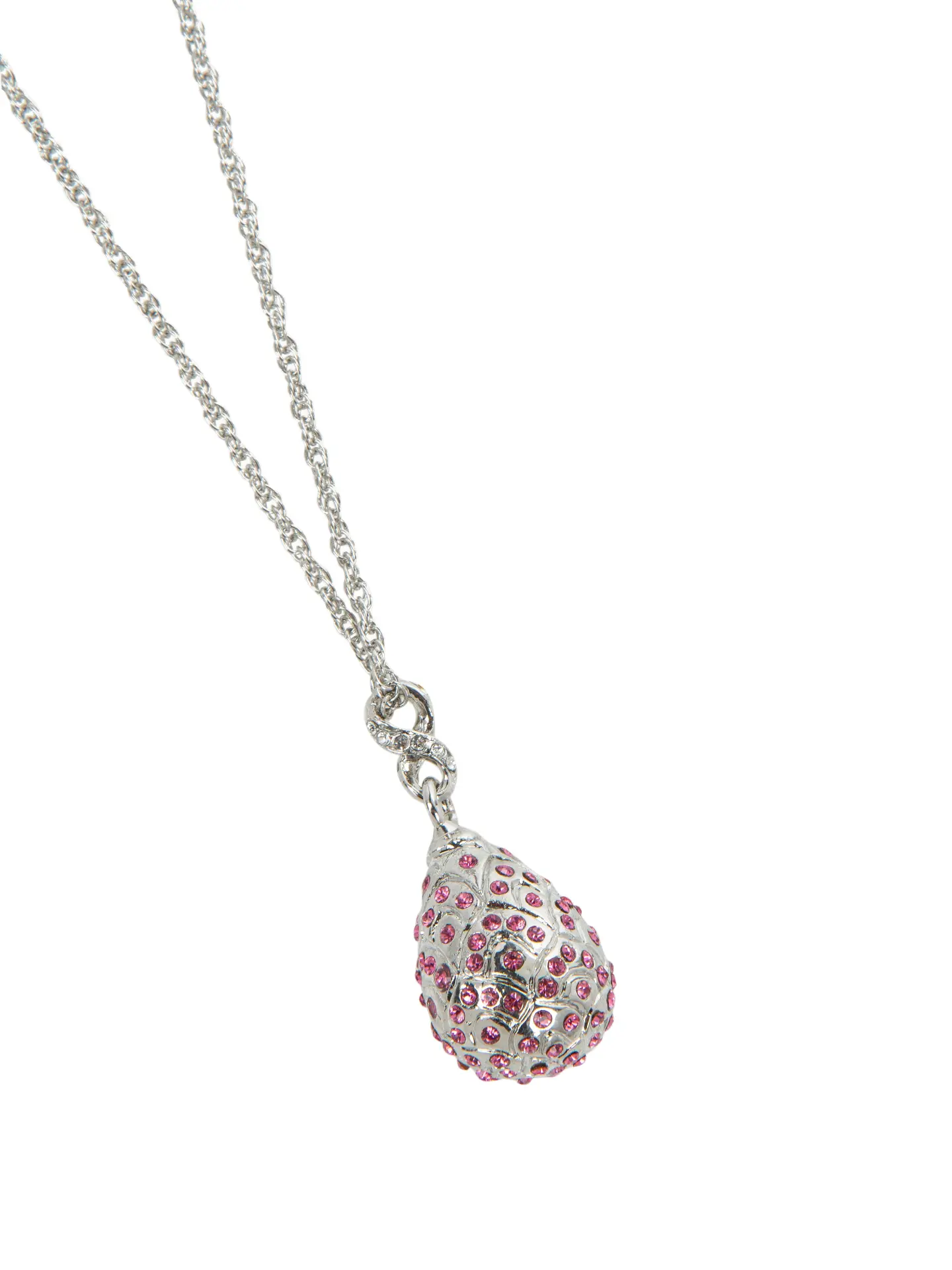 102086940_large.webp Elegant Silver Egg Pendant Necklace - Hand-Painted Enamel with Austrian Crystals | Luxurious Jewelry Gift - Image 1