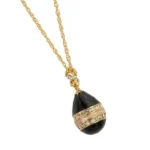 Elegant Black Egg Pendant Necklace with Austrian Crystals - Hand-Painted and 24K Gold-Plated | Exquisite Jewelry Gift
