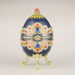 Blue Colorful Russian Egg - Handmade Enamel Trinket Box with Austrian Crystals & 24K Gold Plating