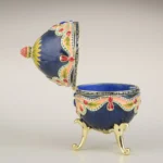 Blue Colorful Russian Egg - Handmade Enamel Trinket Box with Austrian Crystals & 24K Gold Plating - Image 2