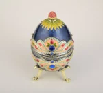 Blue Colorful Russian Egg - Handmade Enamel Trinket Box with Austrian Crystals & 24K Gold Plating - Image 3