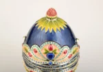 Blue Colorful Russian Egg - Handmade Enamel Trinket Box with Austrian Crystals & 24K Gold Plating - Image 4