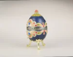 Blue Colorful Russian Egg - Handmade Enamel Trinket Box with Austrian Crystals & 24K Gold Plating - Image 10