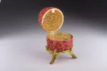 Exquisite Red Flowers Faberge Egg - Handcrafted Trinket Box with Austrian Crystals & Gold Plating - Image 8