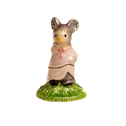 Baby Girl Mouse Trinket Box - Handcrafted Enamel Painted, 24K Gold Plated with Austrian Crystals