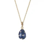 Elegant Blue Egg Pendant Gold Necklace - Handcrafted with Austrian Crystals & 24K Gold Plating