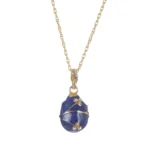 Blue Egg Pendant Gold Necklace - Enamel Painted, Austrian Crystals